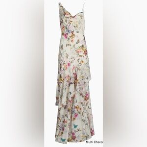 L’Agence Viola Floral Silk Asymmetric Gown